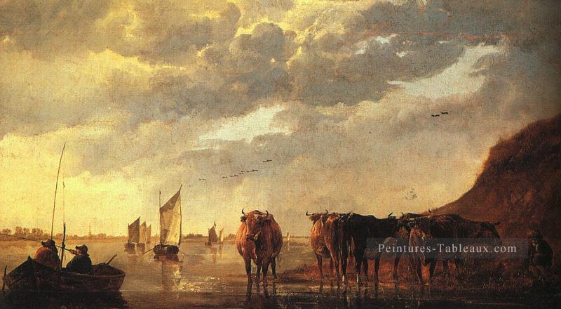 berger avec des vaches par une rivière paysage de campagne peintre Aelbert Cuyp Peintures à l'huile